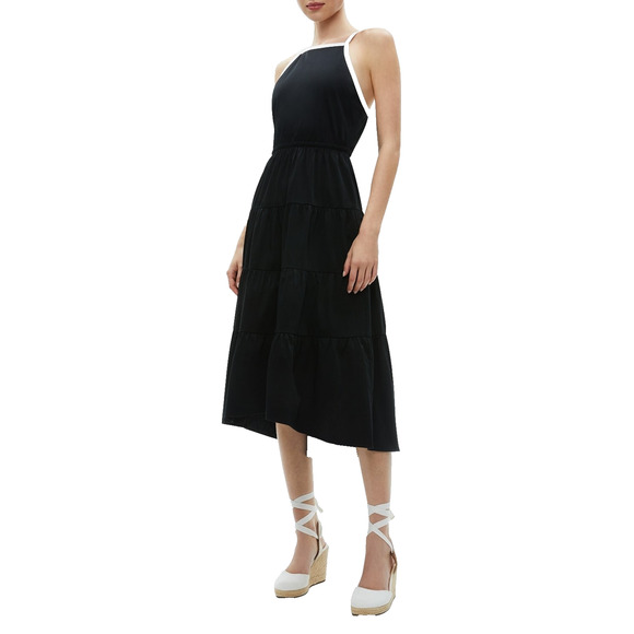 ALICE + OLIVIA HARTLEY BLACK WHITE TRIM GATHERED MIDI DRESS WOMEN’S 12 NWT